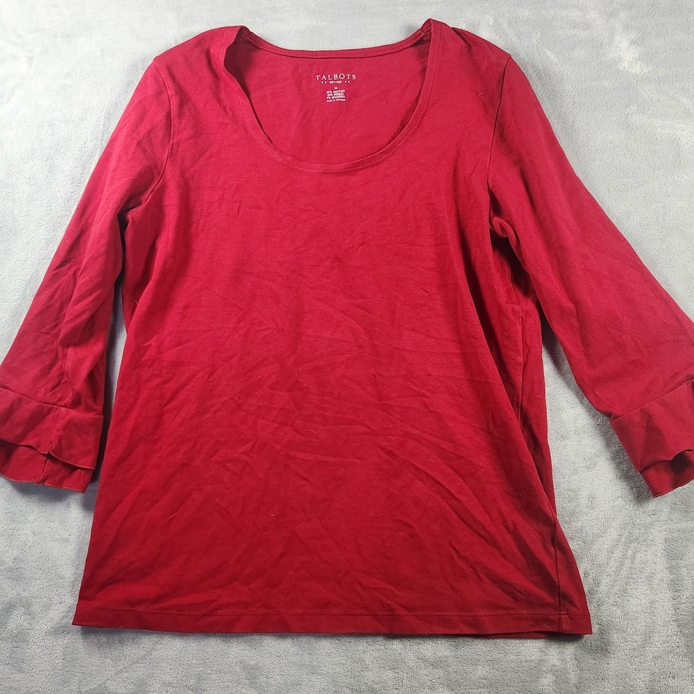 Talbots Size Medium petite‎ 3/4 Flounce Sleeve Top Red
